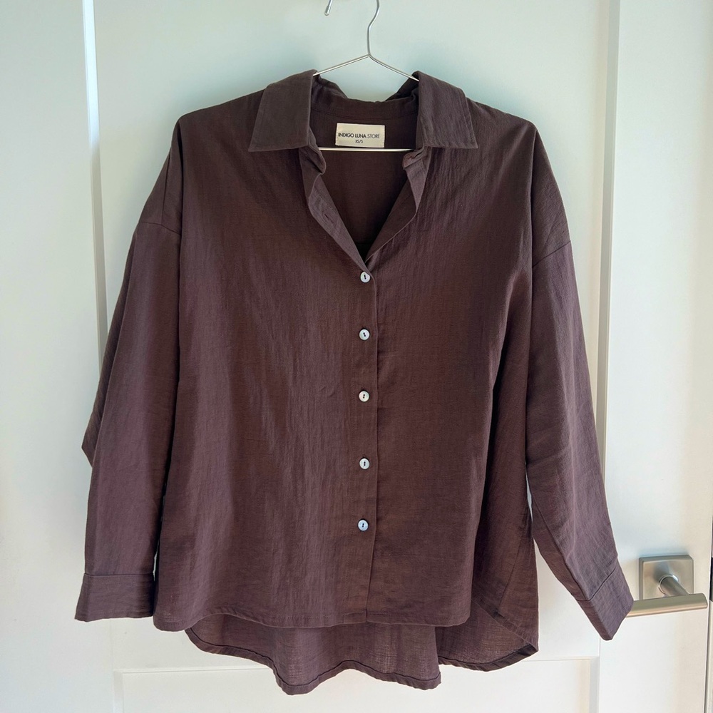 Women's Relaxed Button-Down Shirt in Deep Brown - Kora & Sun